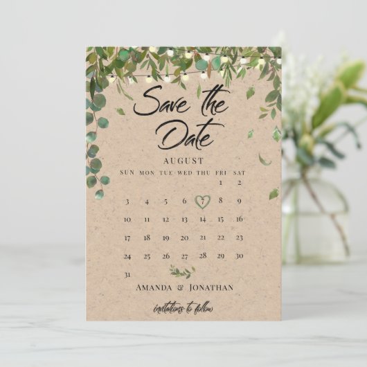 Carte de Save The Date de mariage botanique rustiq (Debout devant)