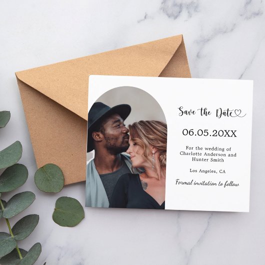 Carte de Save the Date de mariage moderne avec arc