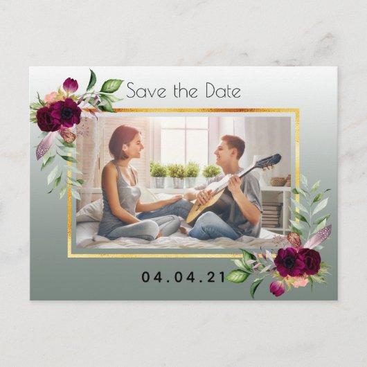 Carte de Save the Date de mariage photo florale ve (Devant)