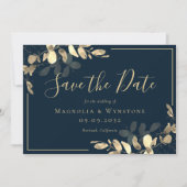 Carte de Save the Date Eucalyptus Or Navy Gold (Devant)