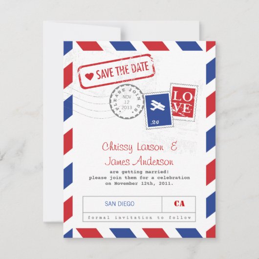 Carte de Save the Date par Avion (Devant)