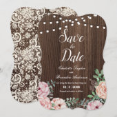 Carte de Save the Date rose élégante - bois rustiq (Devant / Derrière)