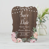 Carte de Save the Date rose élégante - bois rustiq (Debout devant)