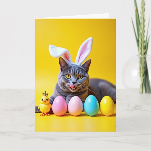 Carte de scène chat gris tabby jaune (Devant)