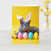 Carte de scène chat gris tabby jaune (Fleur jaune)