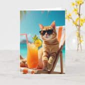 Carte de scène d'anniversaire de chat cool (Fleur jaune)