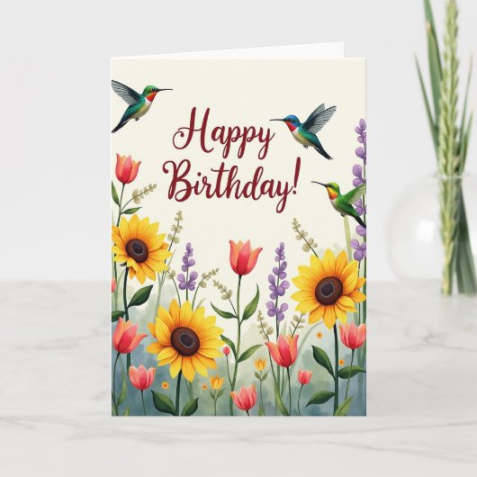Carte de scène d'anniversaire d'oiseaux bijoux (Devant)