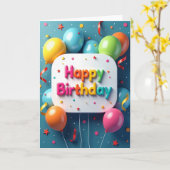 Carte de scène d'anniversaire sarcelle joyeuse (Fleur jaune)