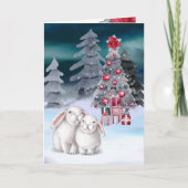 Carte de scène d'arbre de Noël avec lapin (Devant)