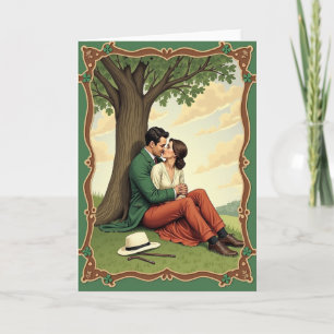 Carte de scène de baiser d'amoureux sous un arbre