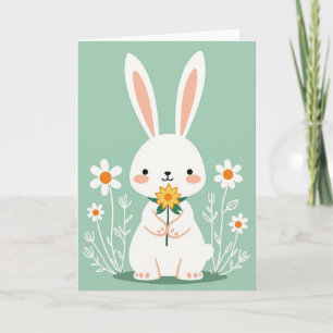 Carte de scène de fleur de lapin mignon