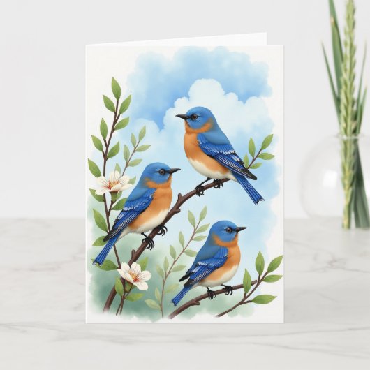 Carte de scène de la fête des mères des oiseaux bl (Devant)