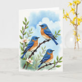 Carte de scène de la fête des mères des oiseaux bl (Fleur jaune)