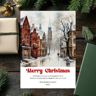 Carte de scène de Noël classique aquarelle rouge v