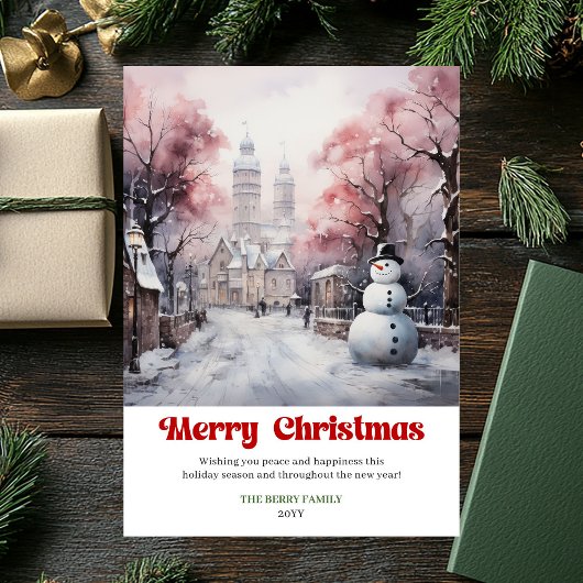 Carte de scène de Noël rustique classique aquarell