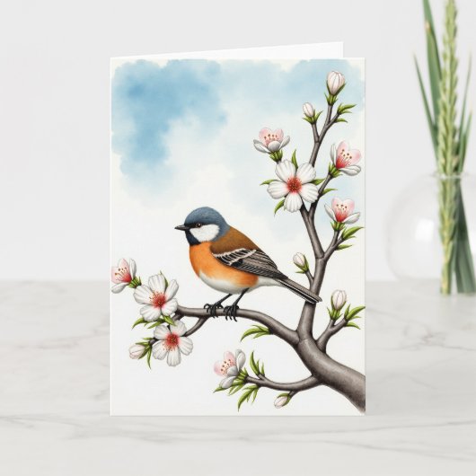 Carte de scène d'oiseau à ailes rayées (Devant)