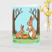 Carte de scène familiale de lagomorphe (Fleur jaune)