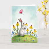 Carte de scène mignonne avec lapin et fleurs (Fleur jaune)