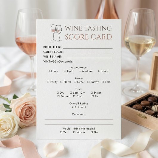 Carte de score de dégustation de vin pour mariage