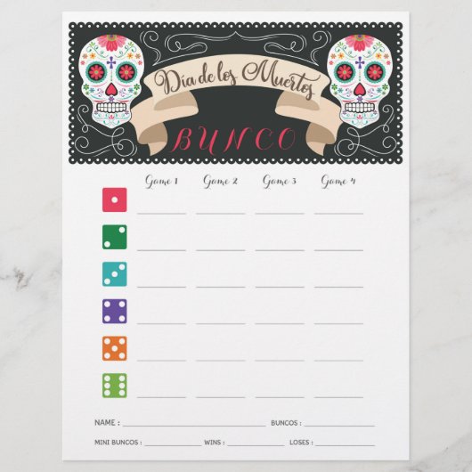 Carte de score de Dia De Los Muertos Bunco (Devant)