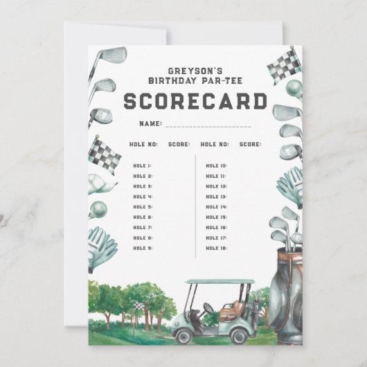 Carte de score de golf d'anniversaire Par-Tee | 18 (Devant)