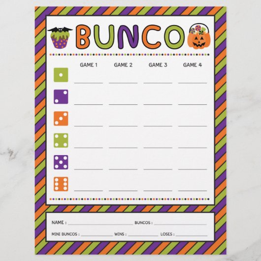 Carte de score du jeu Bunco pour la fête d'Hallowe (Devant)