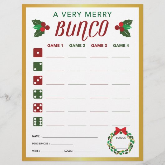 Carte de score du match de Noël Bunco (Devant)