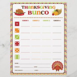 Carte de score du match de Thanksgiving Bunco Part