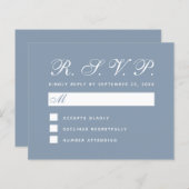 Carte de script blanc simple RSVP Dusty Blue Budge (Devant / Derrière)