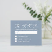 Carte de script blanc simple RSVP Dusty Blue Budge (Debout devant)