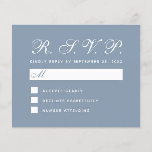Carte de script blanc simple RSVP Dusty Blue Budge