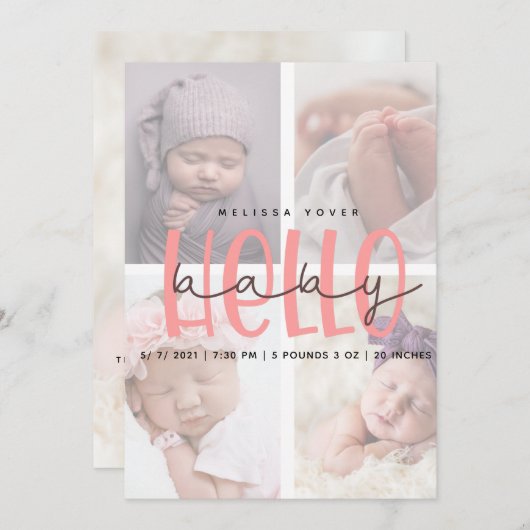 Carte de script de fille d'annonce de naissance ro (Devant / Derrière)