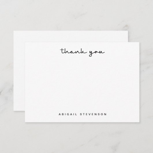 Carte de script moderne en Merci noir et blanc (Devant / Derrière)