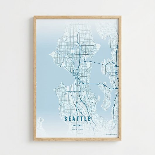 Carte de Seattle Impression d'Océan Art mural de l