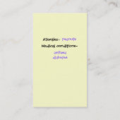 Carte de sécurité de l'enfant (Dos)