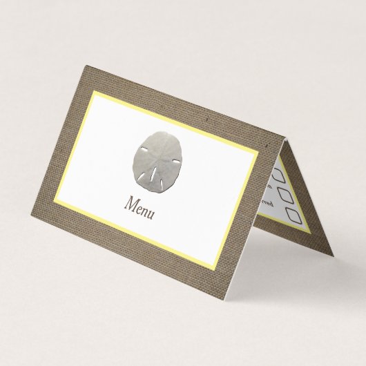 Carte de sélection de menu Dollar de sable et toil (Devant)