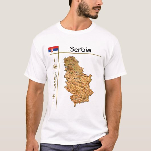 Carte de Serbie + Drapeau + Titre T-shirt (Devant)