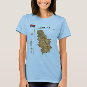 Carte de Serbie + Drapeau + Titre T-shirt