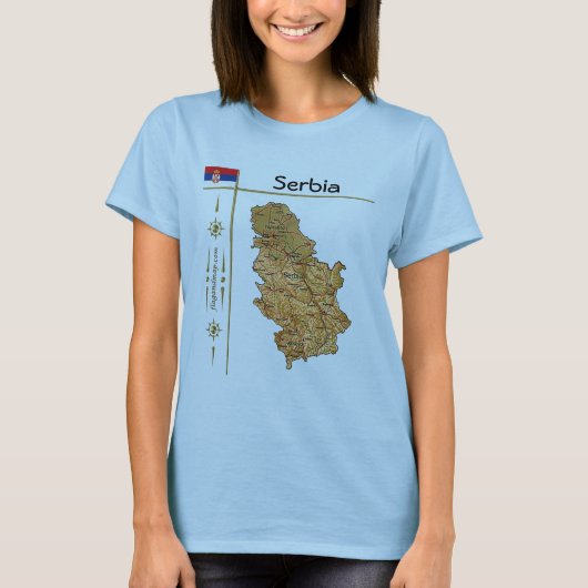 Carte de Serbie + Drapeau + Titre T-shirt (Devant)