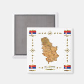 Carte de Serbie + Magnet des drapeaux (Recto/Verso)