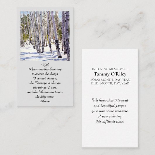 Carte de service funéraire commémorative moderne (Devant / Derrière)