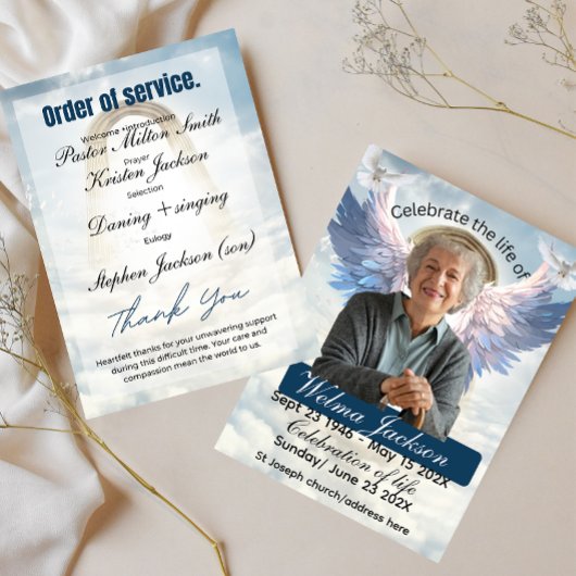 Carte de service funéraire élégante bleu