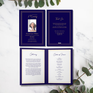 Carte de service funéraire Navy & Gold