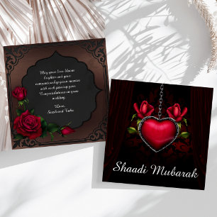 Carte de Shaadi Mubarak à cœur rouge romantique et