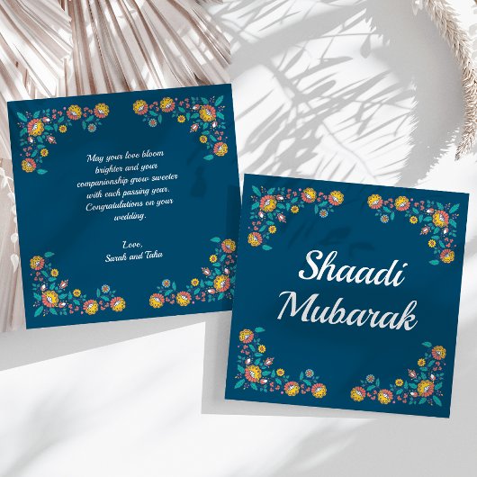 Carte de Shaadi Mubarak florale bleue moderne