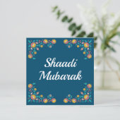 Carte de Shaadi Mubarak florale bleue moderne (Debout devant)