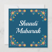 Carte de Shaadi Mubarak florale bleue moderne (Devant)