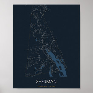 Carte de Sherman Connecticut Poster (Nuit)