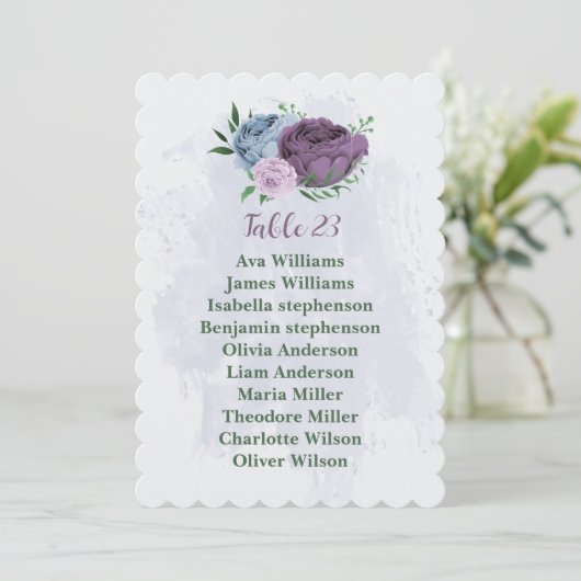 Carte de siège à fleurs bleu pourpre (Debout devant)