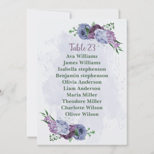 Carte de siège à fleurs bleu pourpre (Devant)